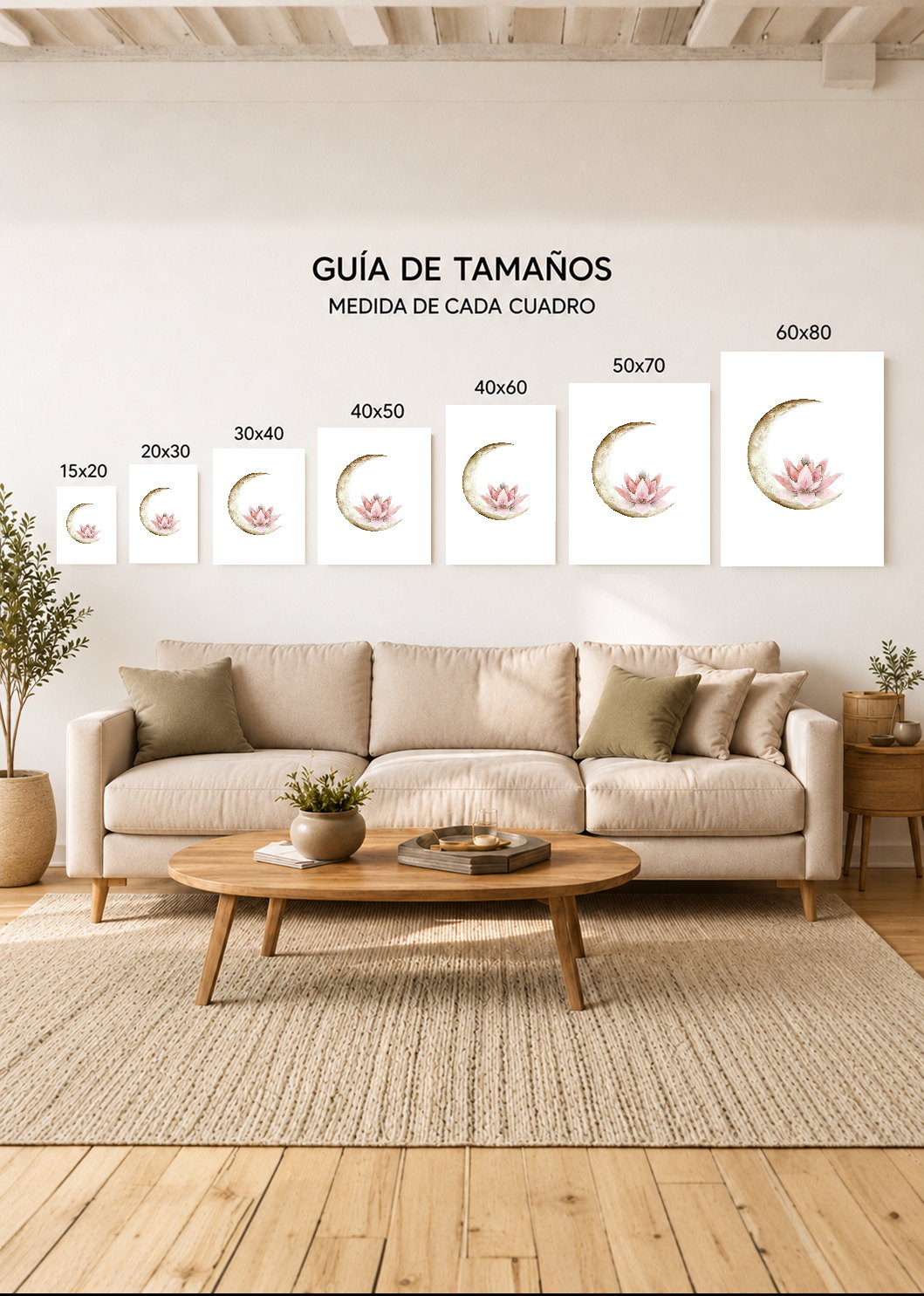 Set x3 Cuadros Decorativos Mural Sin Marco 5mm - Árbol De La Vida, Flor De Loto