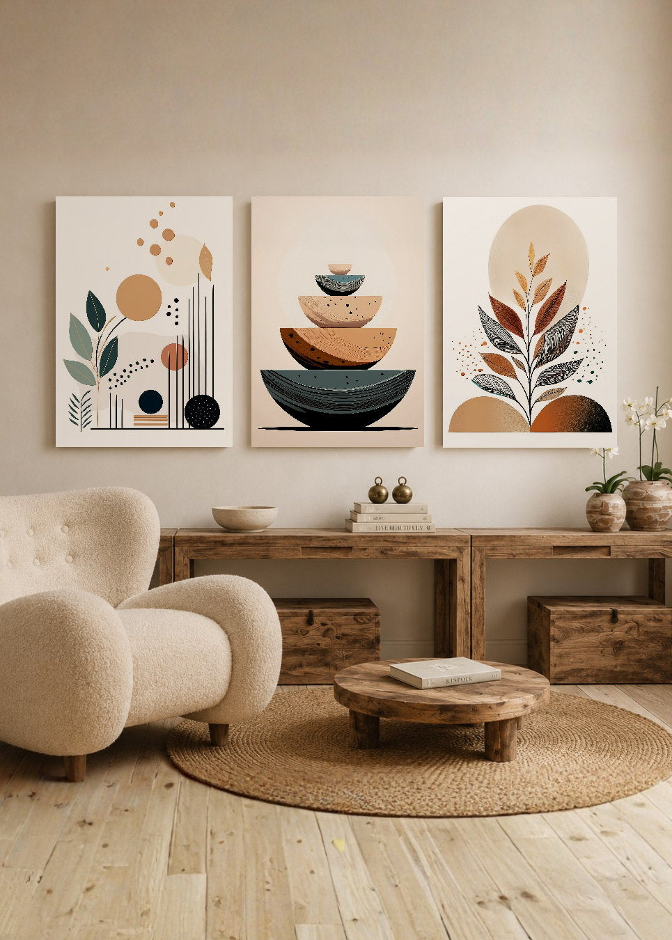 Set x3 Cuadros Decorativos Mural Sin Marco 5mm - Botánicos, Plantas, Botanic Vibes II