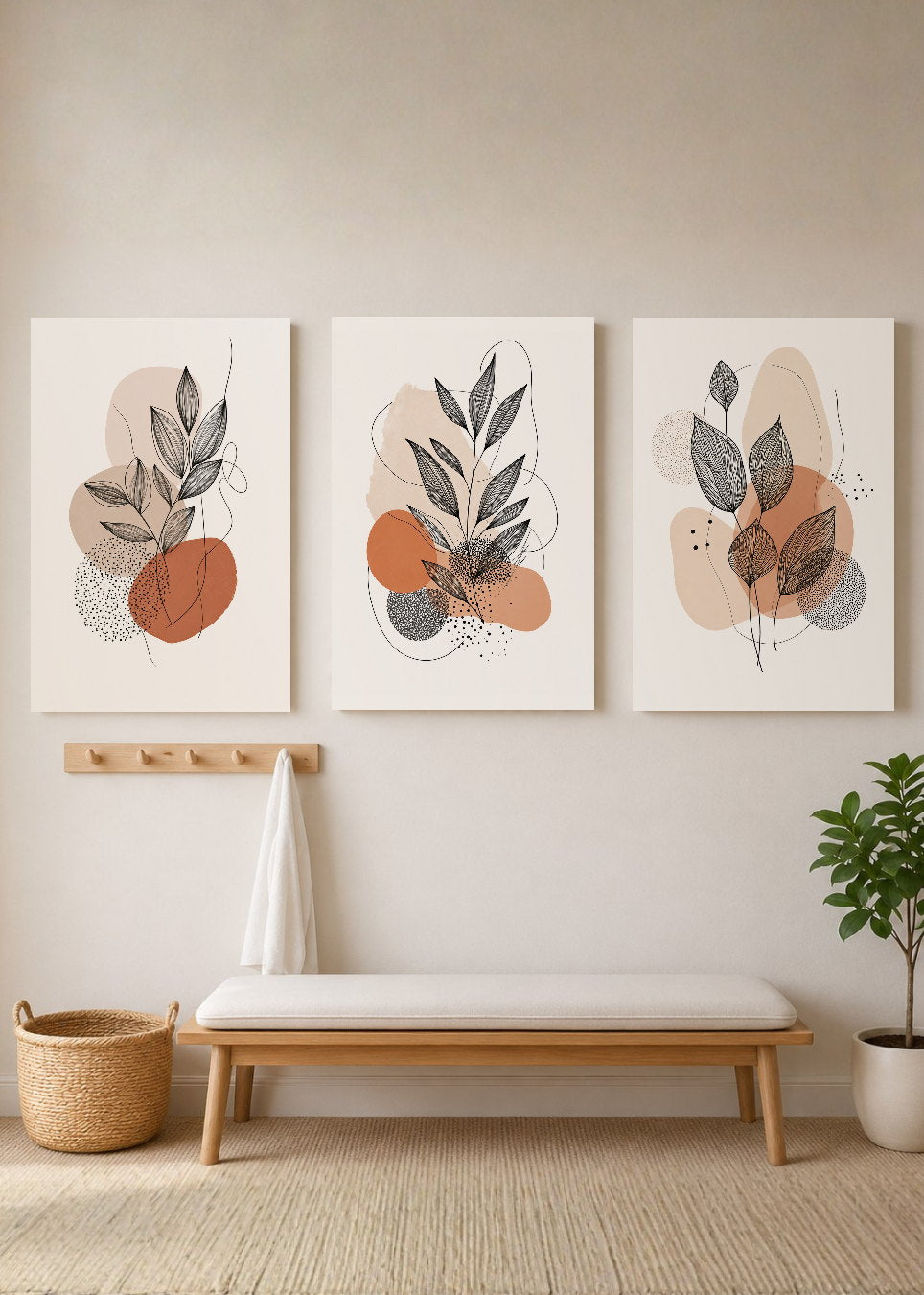 Set x3 Cuadros Decorativos Mural Sin Marco 5mm - Botánicos, Plantas, Botanic Vibes VIII