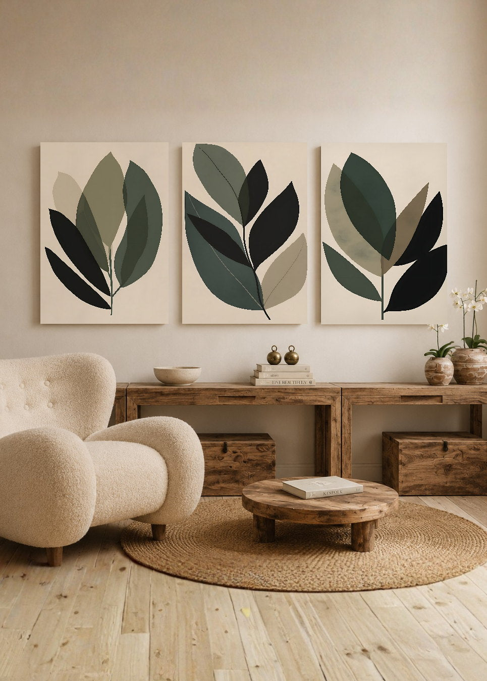 Set x3 Cuadros Decorativos Mural Sin Marco 5mm - Botánicos, Plantas, Botanic Vibes VII