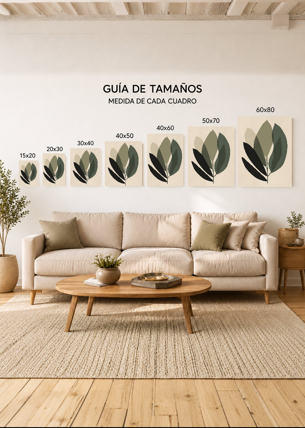 Set x3 Cuadros Decorativos Mural Sin Marco 5mm - Botánicos, Plantas, Botanic Vibes VII