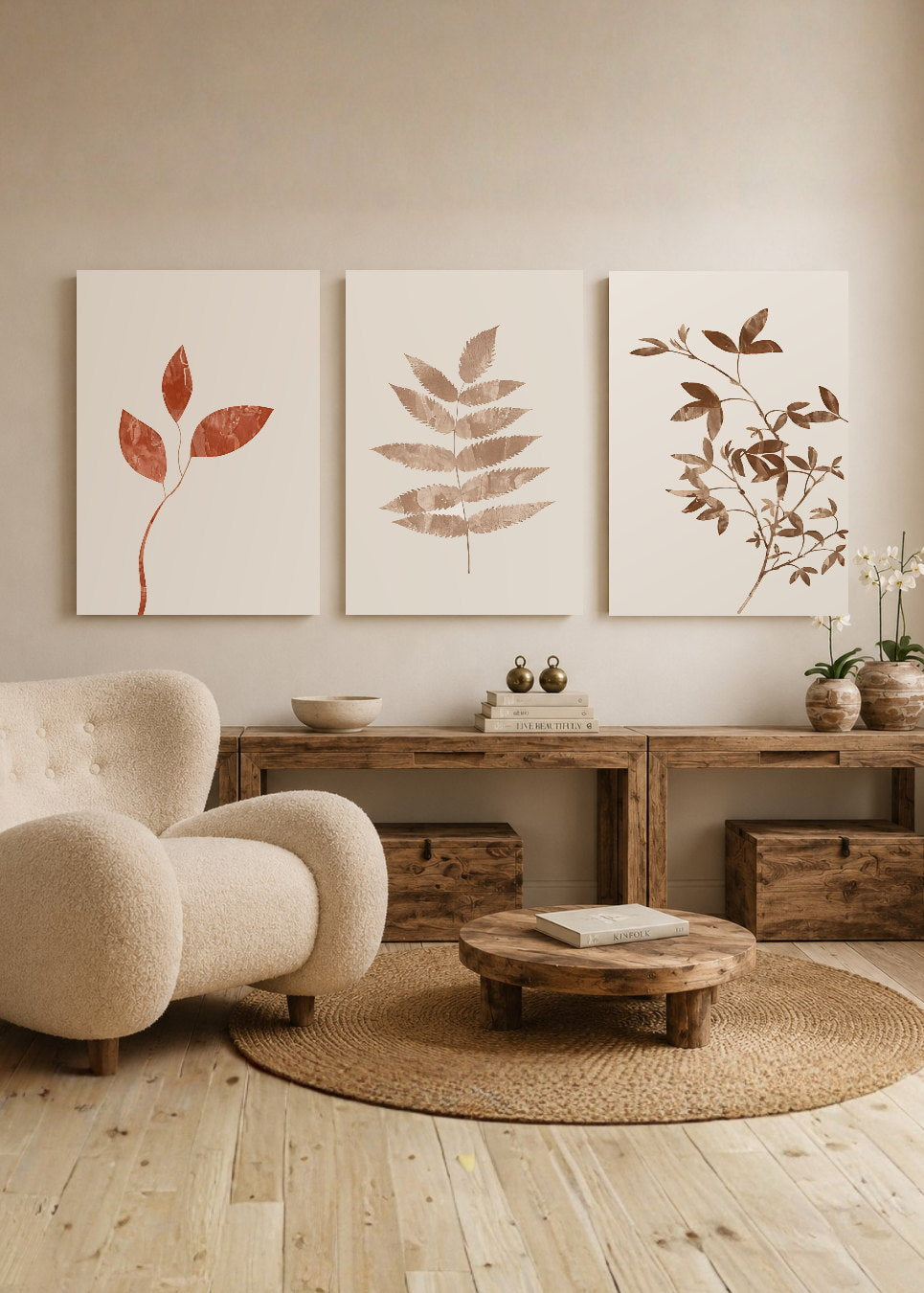 Set x3 Cuadros Decorativos Mural Sin Marco 5mm - Botánicos, Plantas, Botanic Vibes XIII