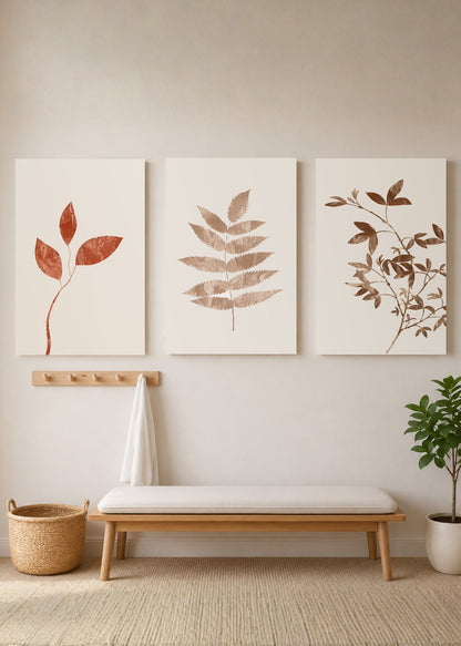 Set x3 Cuadros Decorativos Mural Sin Marco 5mm - Botánicos, Plantas, Botanic Vibes XIII