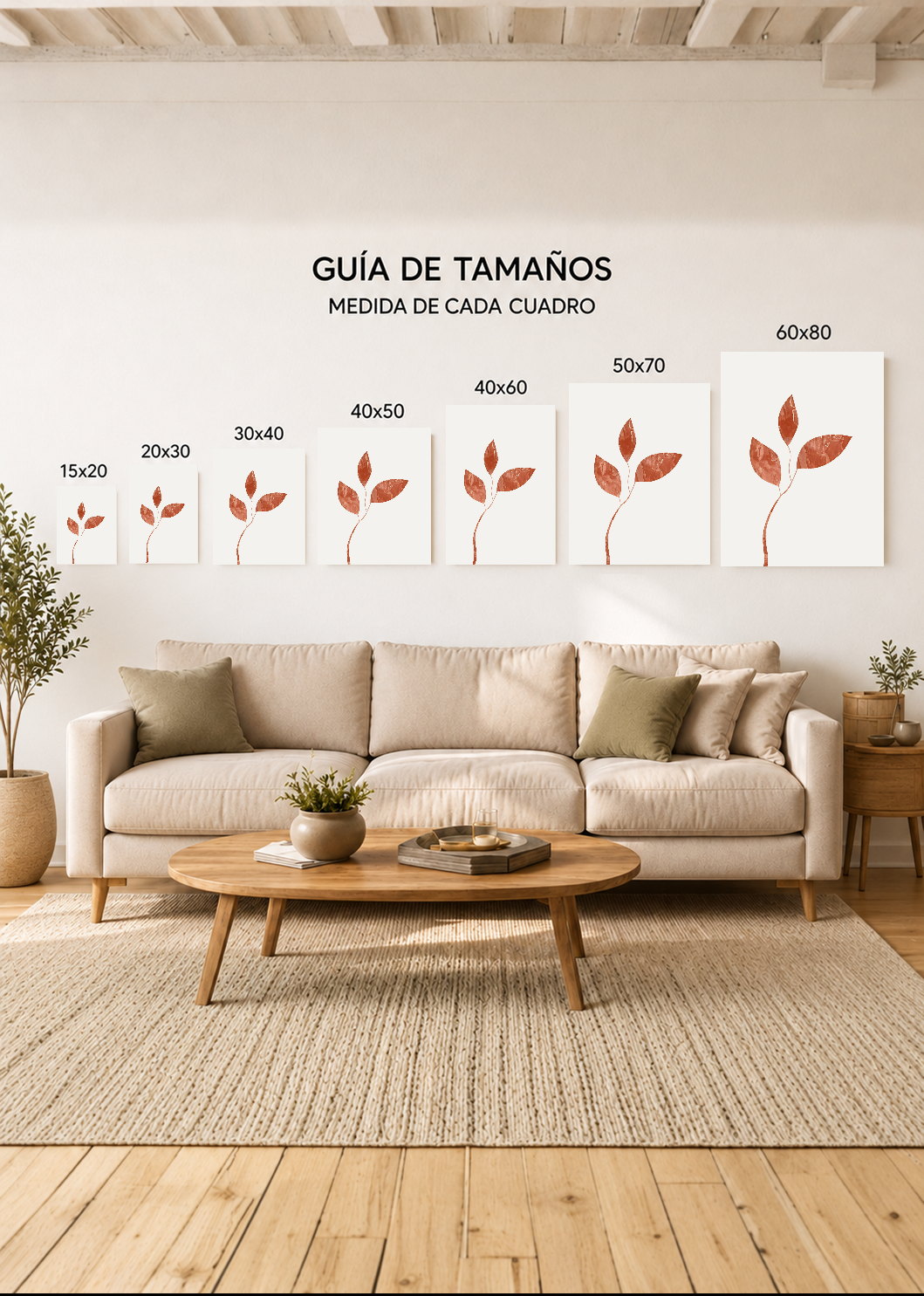 Set x3 Cuadros Decorativos Mural Sin Marco 5mm - Botánicos, Plantas, Botanic Vibes XIII
