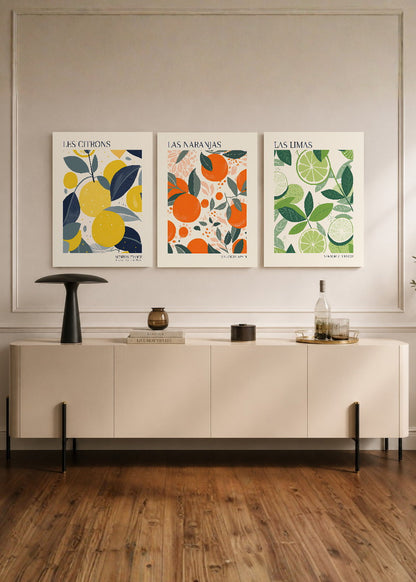 Set x3 Cuadros Decorativos Mural Sin Marco 5mm - Diseños Botánico Cítricos