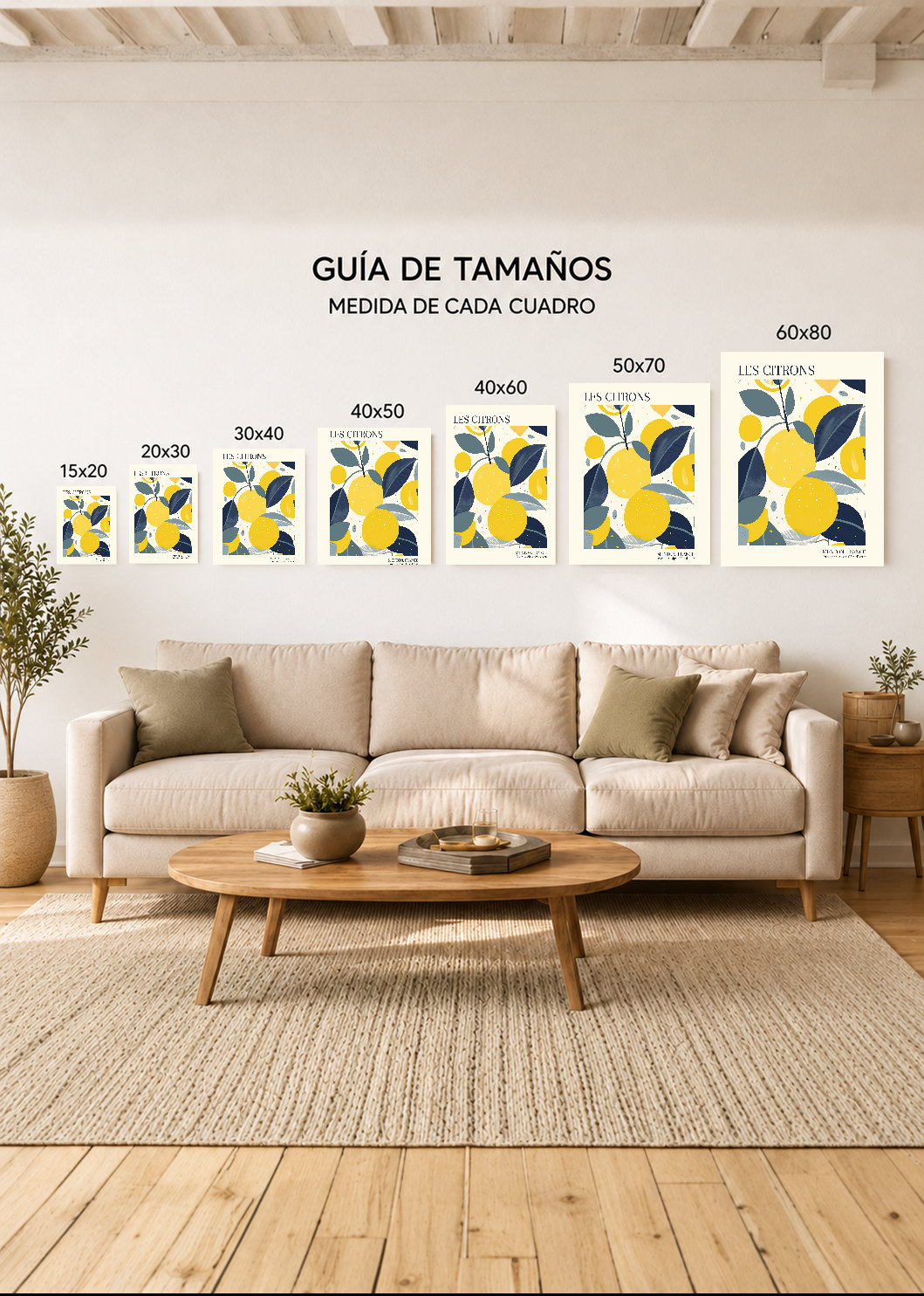 Set x3 Cuadros Decorativos Mural Sin Marco 5mm - Diseños Botánico Cítricos