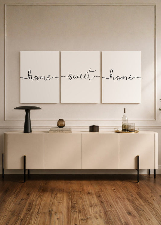 Set x3 Cuadros Decorativos Mural Sin Marco 5mm - Frase "HOME SWEET HOME"