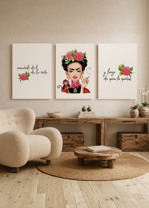 Set x3 Cuadros Decorativos Mural Sin Marco 5mm - Frida