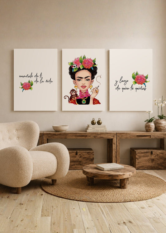 Set x3 Cuadros Decorativos Mural Sin Marco 5mm - Frida