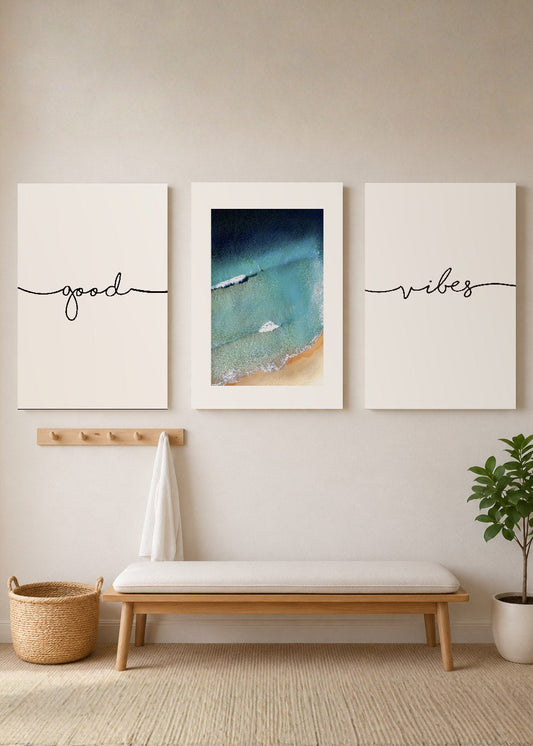 Set x3 Cuadros Decorativos Mural Sin Marco 5mm - Good Vibes, Playa