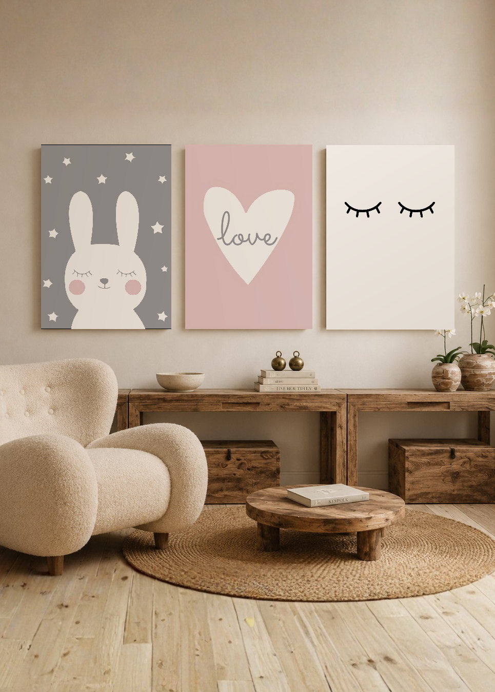 Set x3 Cuadros Decorativos Mural Sin Marco 5mm - infantiles rosa