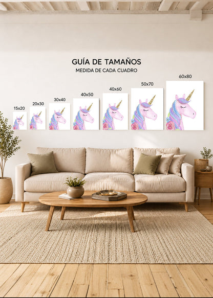 Set x3 Cuadros Decorativos Mural Sin Marco 5mm - infantiles UNICORNIOS