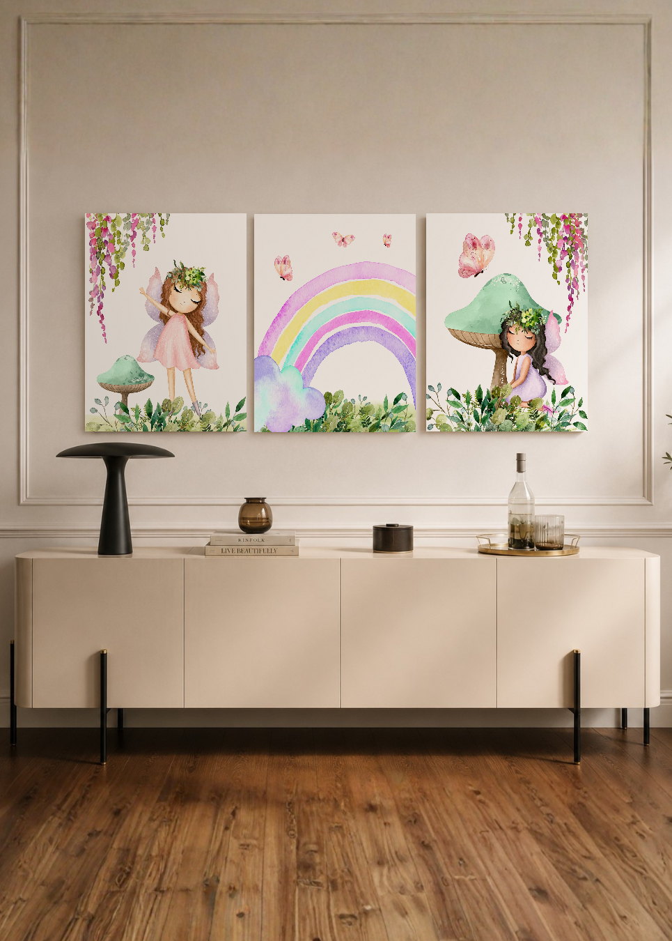 Set x3 Cuadros Decorativos Mural Sin Marco 5mm - Infantiles, Wonderland VIII