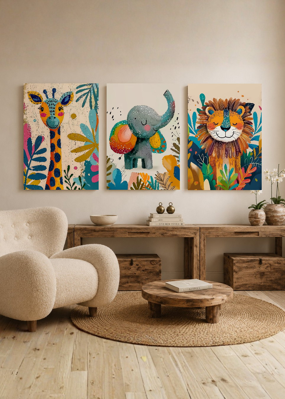 Set x3 Cuadros Decorativos Mural Sin Marco 5mm - Infantiles, Wonderland XX