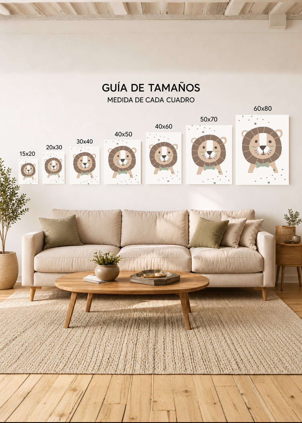 Set x3 Cuadros Decorativos Mural Sin Marco 5mm - kids, infantil, arcoiris, león, hakuna matata.