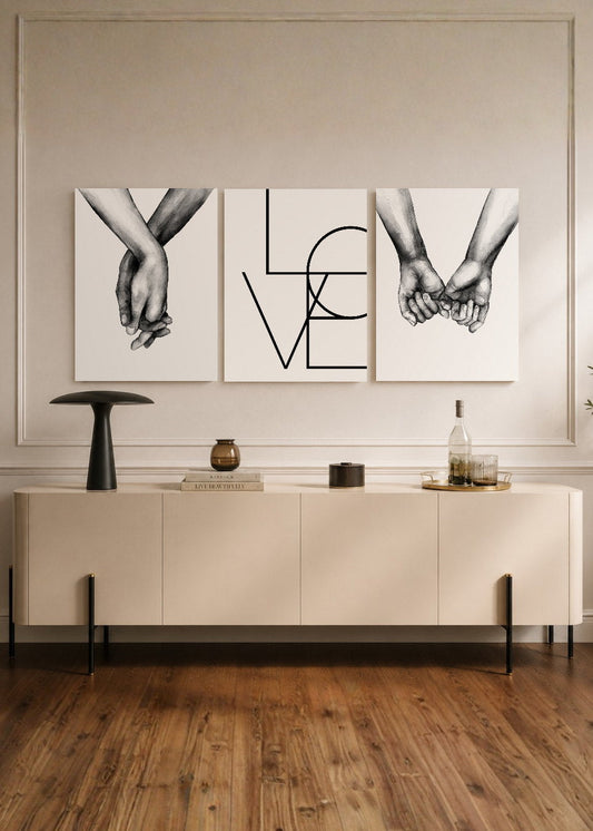 Set x3 Cuadros Decorativos Mural Sin Marco 5mm - Manos con frase