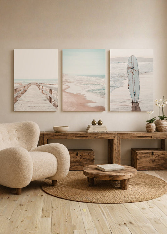 Set x3 Cuadros Decorativos Mural Sin Marco 5mm - PLAYA, OLAS, SURF, MAR