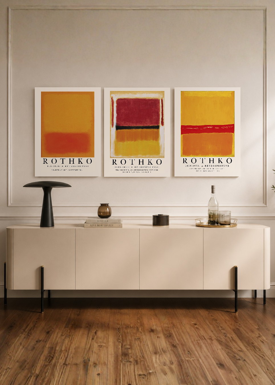 Set x3 Cuadros Decorativos Mural Sin Marco 5mm - Rothko Naranja, Rojo