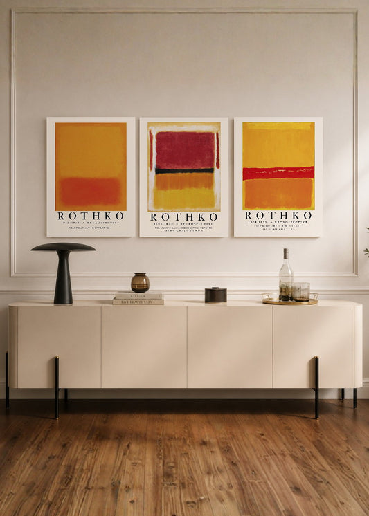 Set x3 Cuadros Decorativos Mural Sin Marco 5mm - Rothko Naranja, Rojo