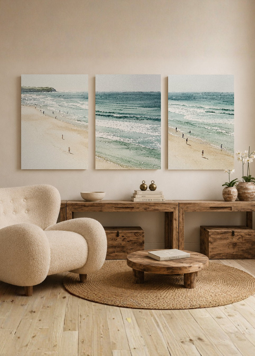 Set x3 Cuadros Decorativos Mural Sin Marco 5mm - Surf Playa Tabla Olas Y Arena XVIII