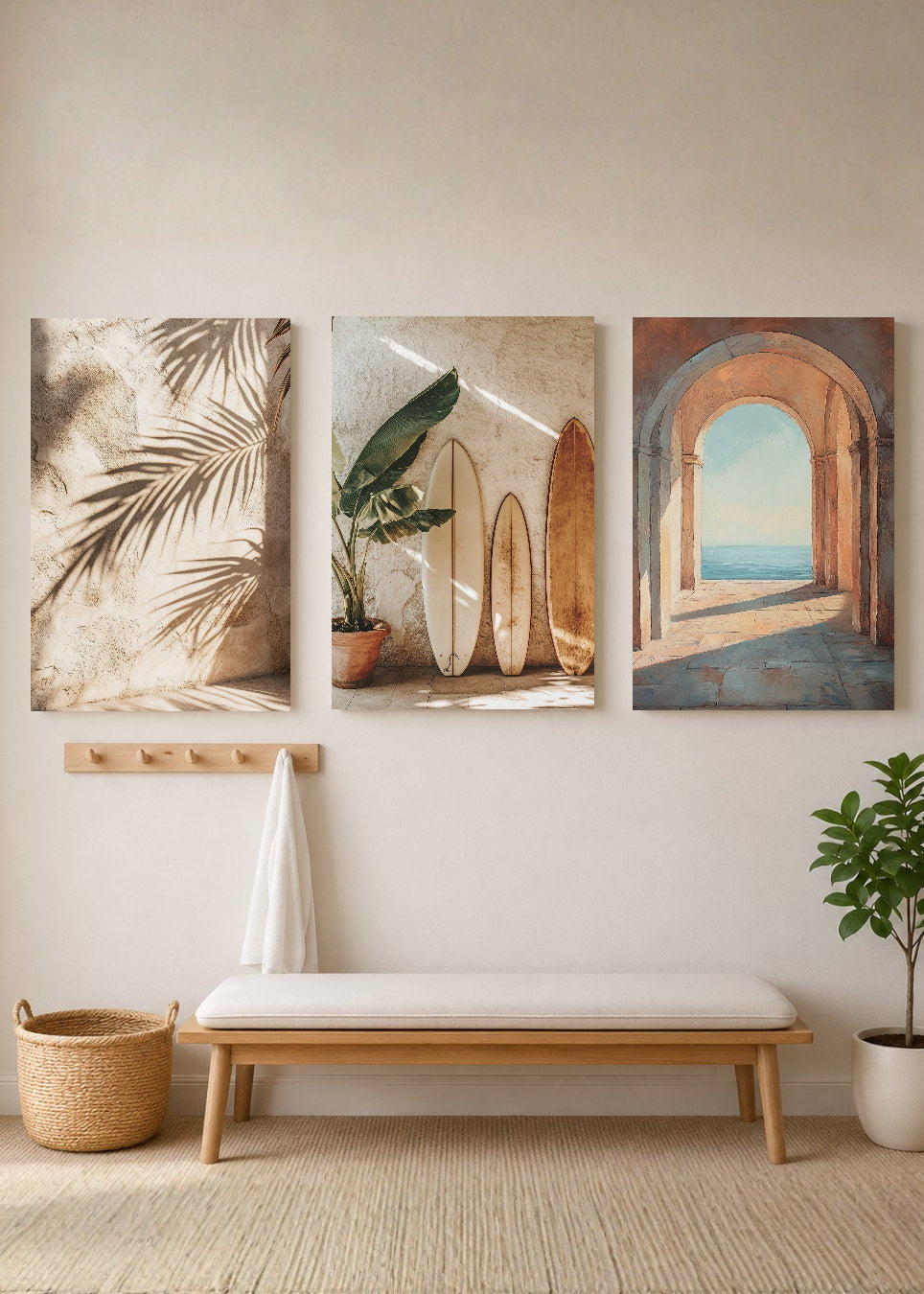 Set x3 Cuadros Decorativos Mural Sin Marco 5mm - Surf Playa Tabla Olas Y Arena XV
