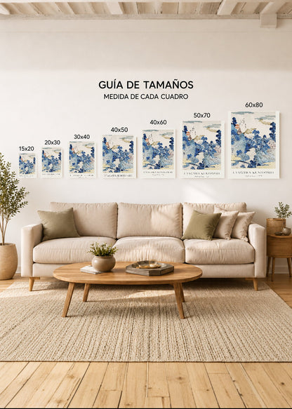 Set x3 Cuadros Decorativos Mural Sin Marco 5mm - The Great Wave off Kanagawa (La gran ola de Kanagawa) Azul