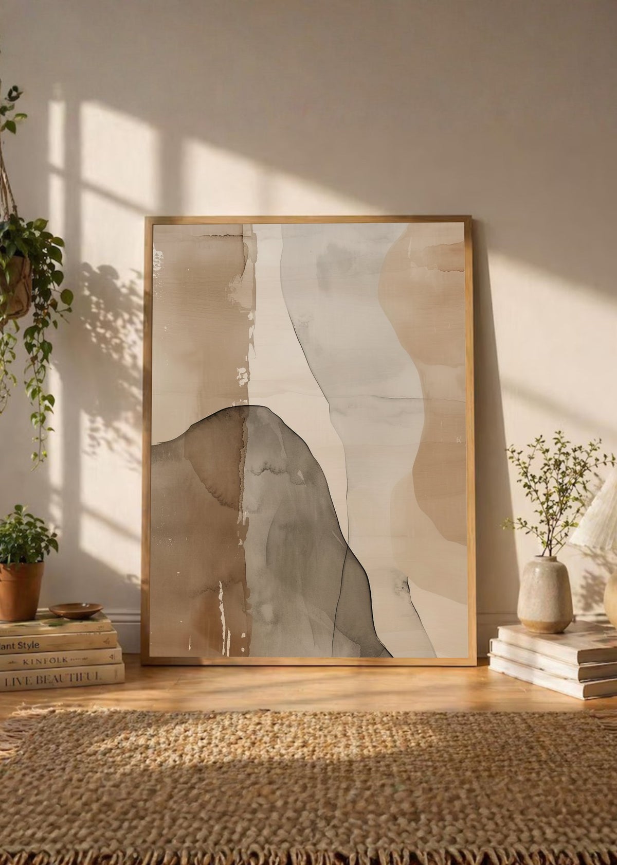 Cuadro Decorativo Abstracto, Acuarela Formas Beige