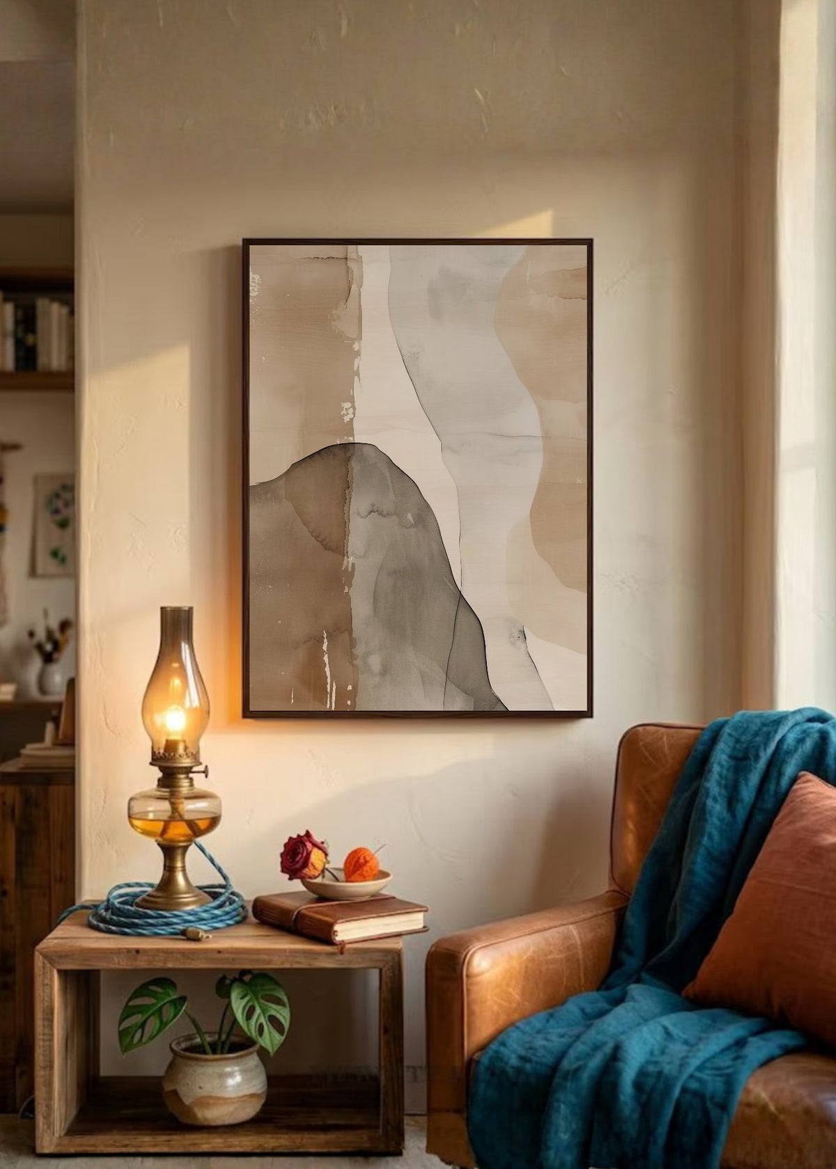 Cuadro Decorativo Abstracto, Acuarela Formas Beige