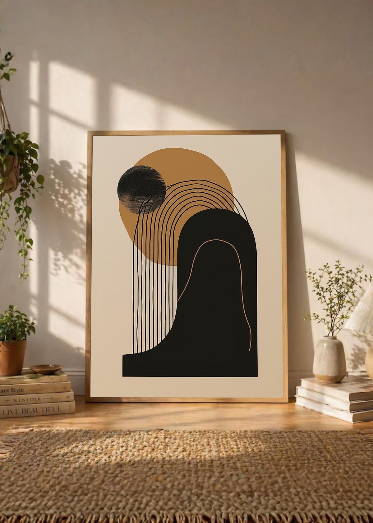 Cuadro Decorativo Abstracto, Arco Dorado Negro