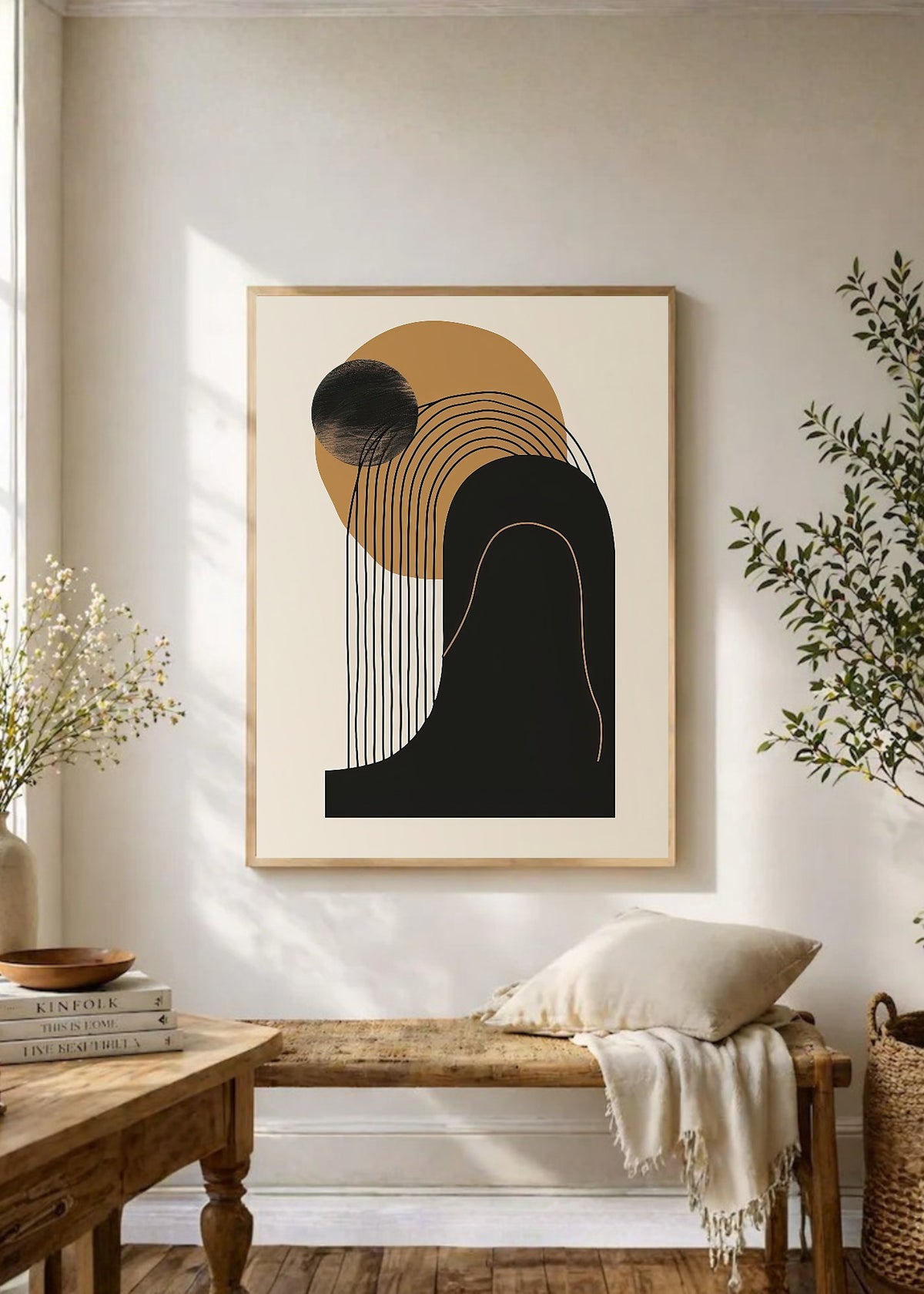 Cuadro Decorativo Abstracto, Arco Dorado Negro