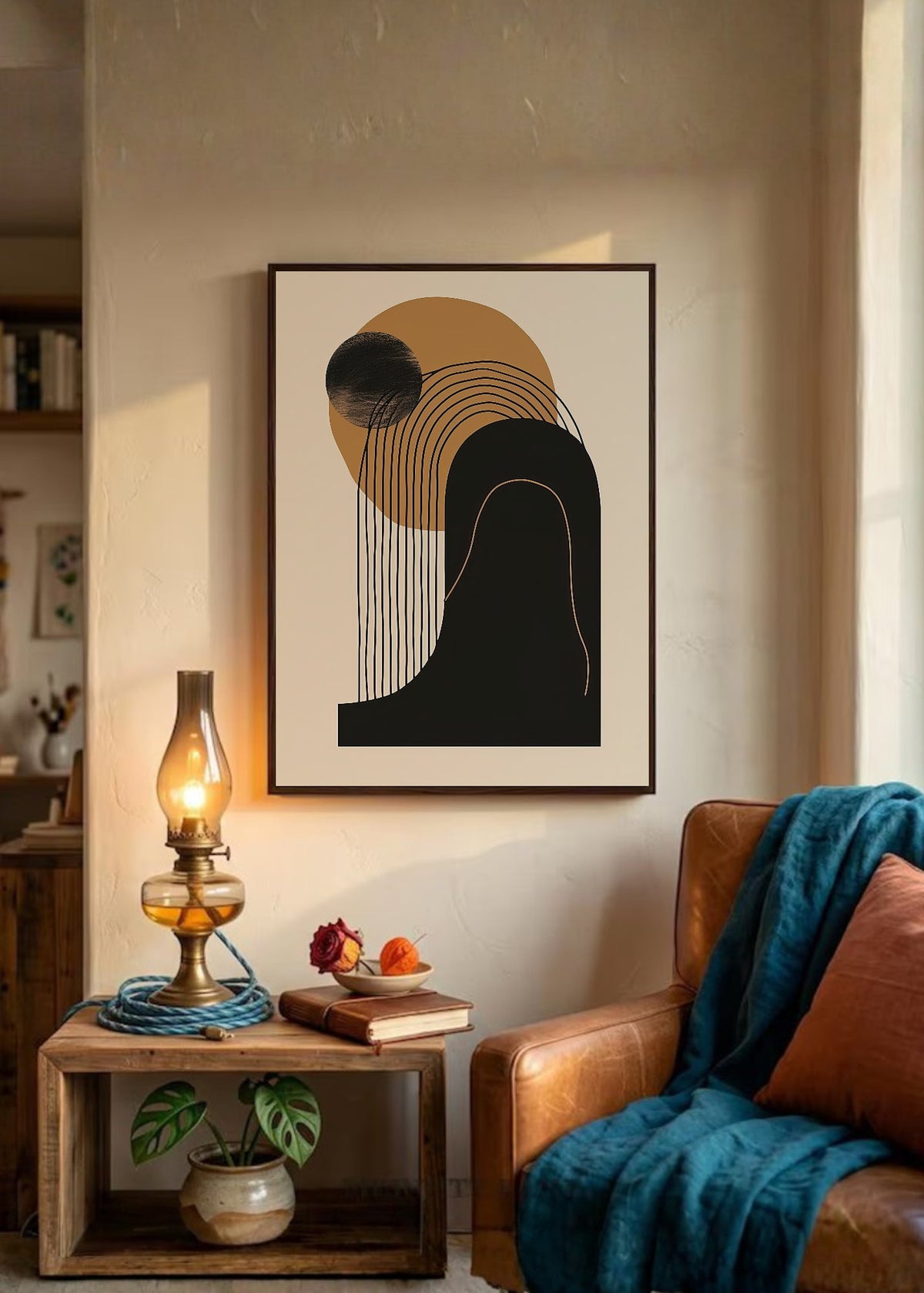 Cuadro Decorativo Abstracto, Arco Dorado Negro