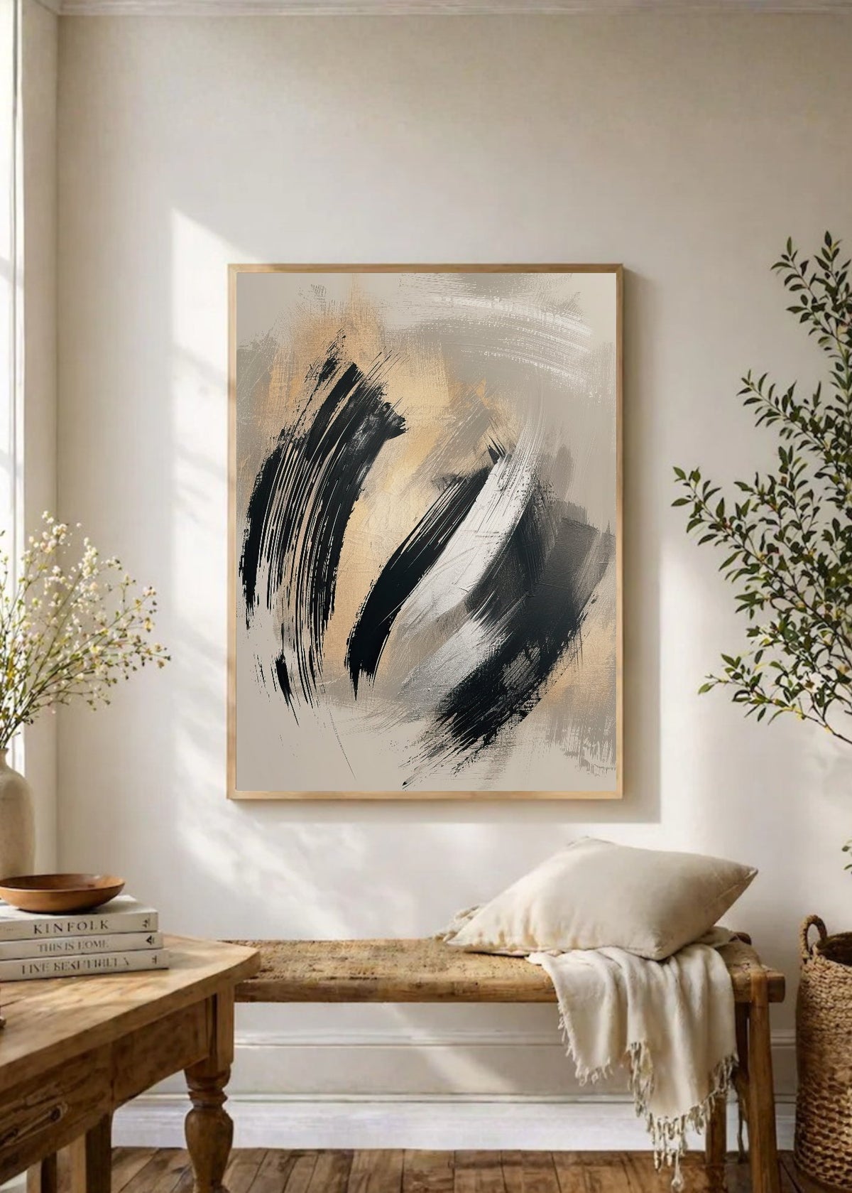 Cuadro Decorativo Abstracto, Arcos Pincel Negro