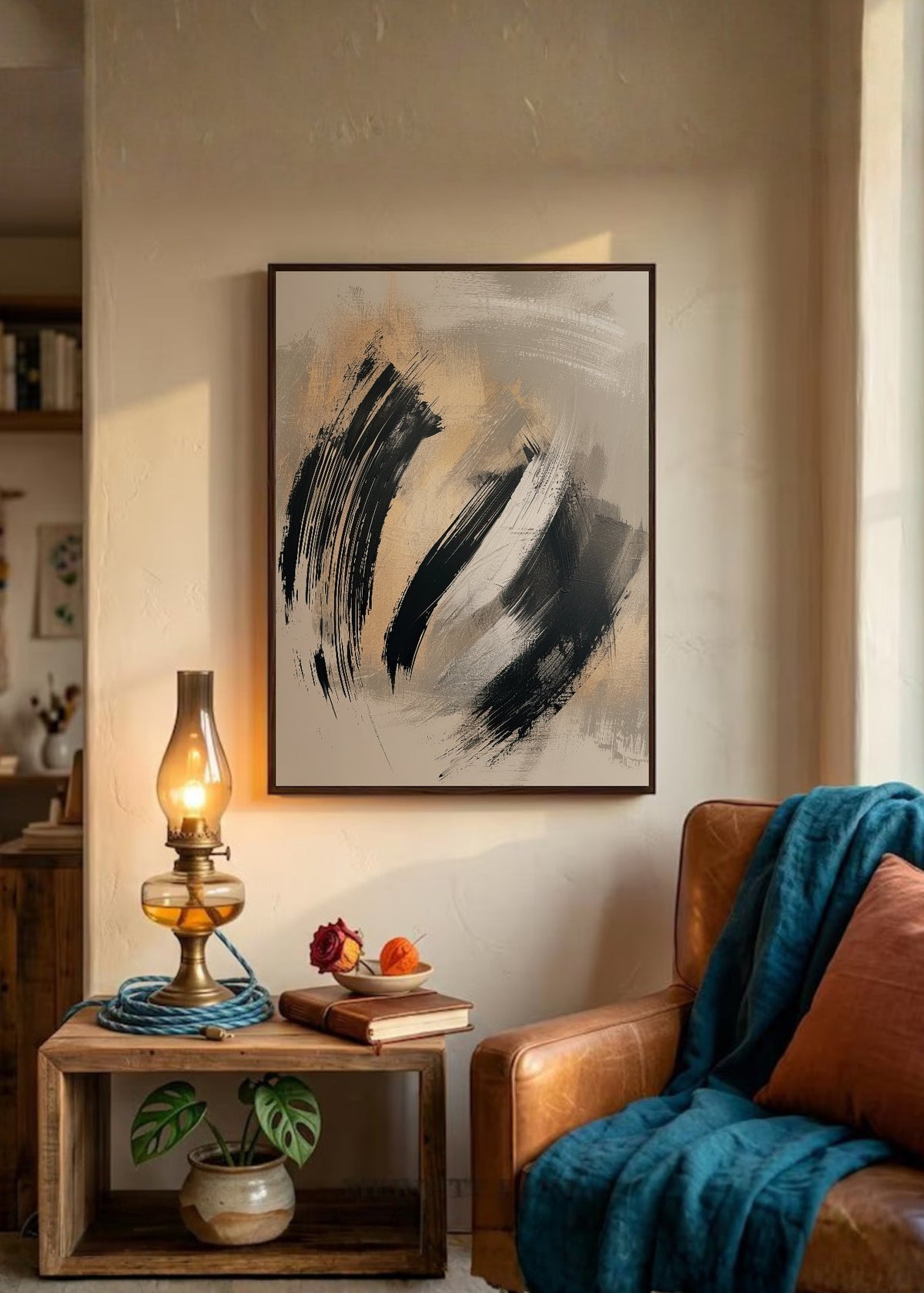 Cuadro Decorativo Abstracto, Arcos Pincel Negro