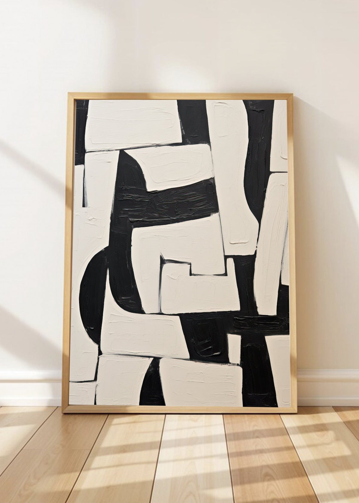 Cuadro Decorativo Abstracto, Bloques Blanco Negro