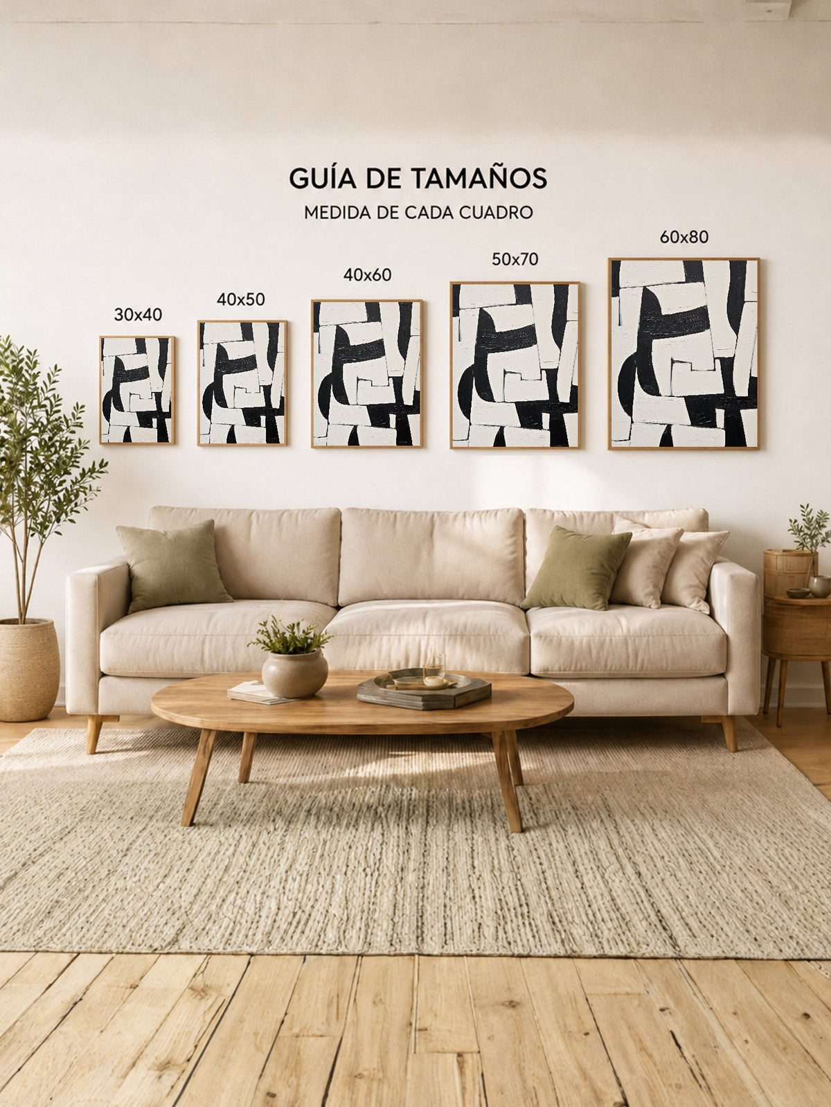 Cuadro Decorativo Abstracto, Bloques Blanco Negro