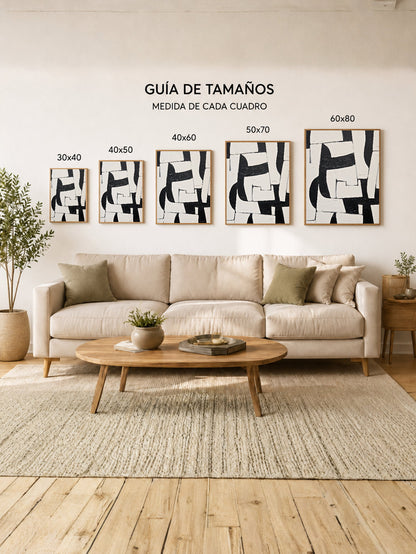 Cuadro Decorativo Abstracto, Bloques Blanco Negro