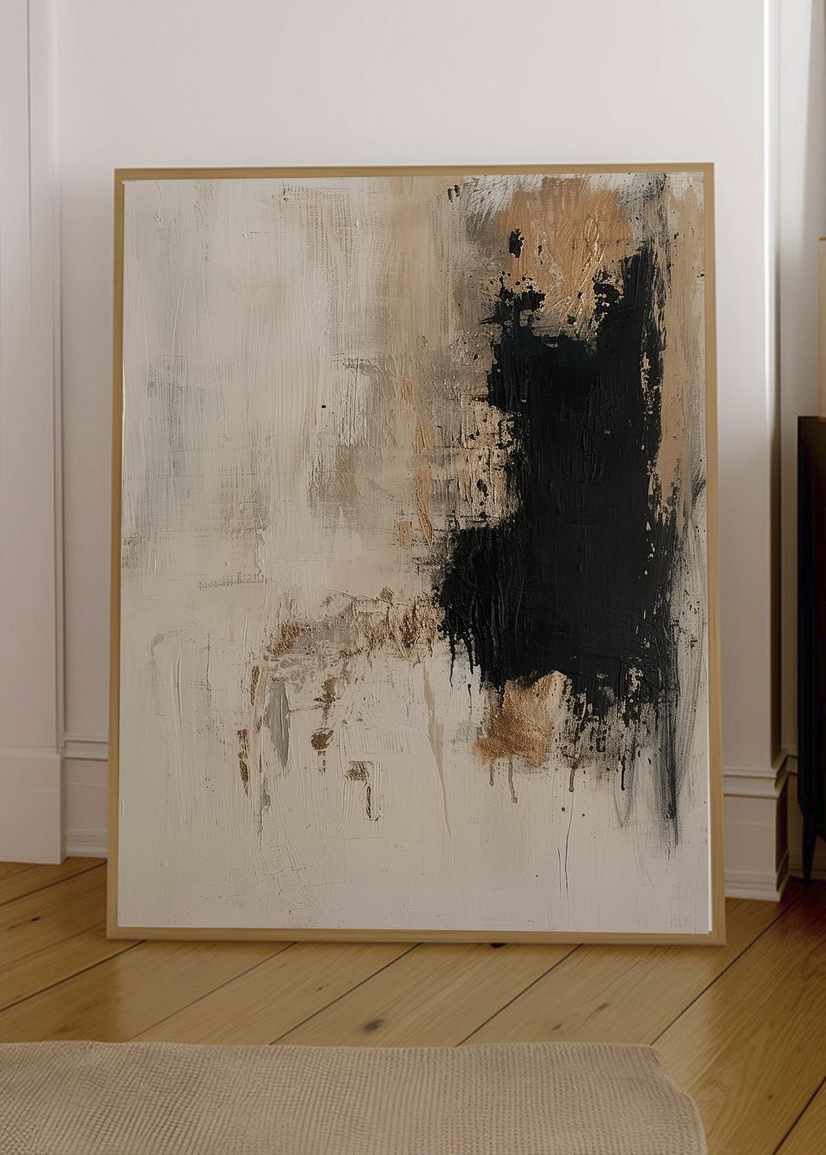 Cuadro Decorativo Abstracto, Bloques Dorado Negro