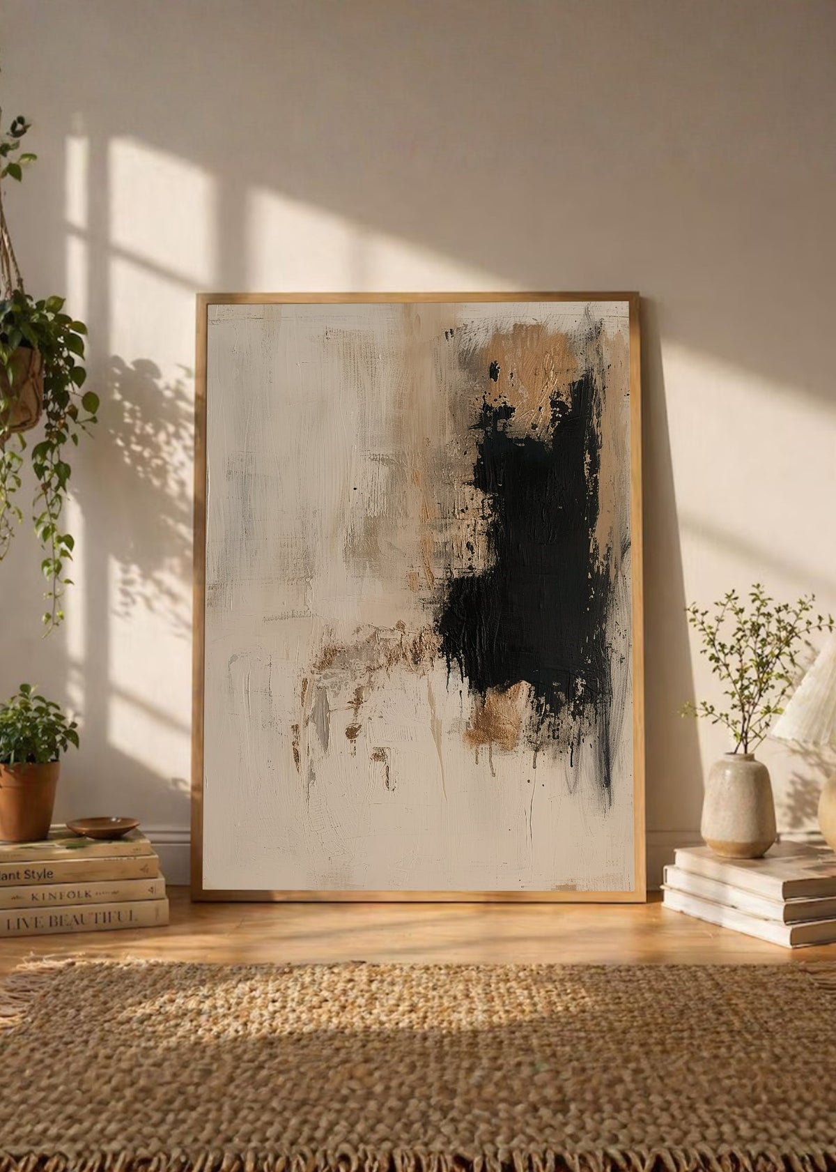 Cuadro Decorativo Abstracto, Bloques Dorado Negro