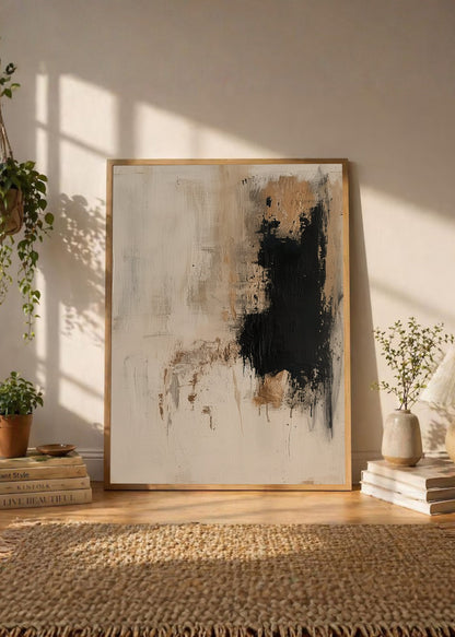 Cuadro Decorativo Abstracto, Bloques Dorado Negro