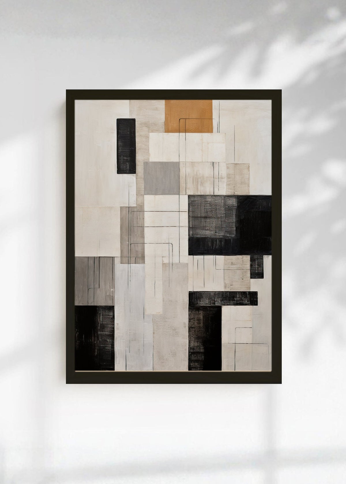 Cuadro Decorativo Abstracto, Bloques Grilla Beige Negro