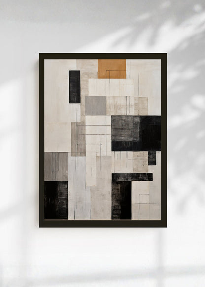 Cuadro Decorativo Abstracto, Bloques Grilla Beige Negro
