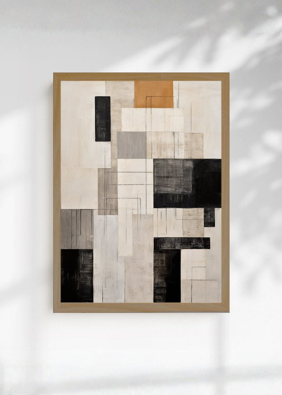 Cuadro Decorativo Abstracto, Bloques Grilla Beige Negro
