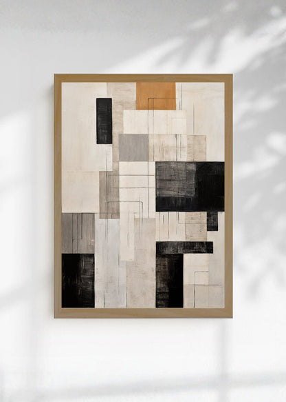 Cuadro Decorativo Abstracto, Bloques Grilla Beige Negro