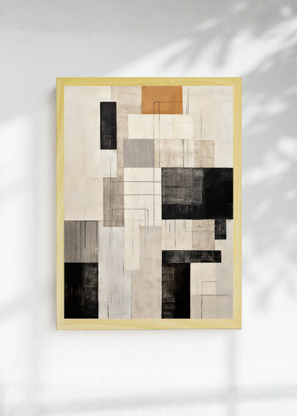 Cuadro Decorativo Abstracto, Bloques Grilla Beige Negro