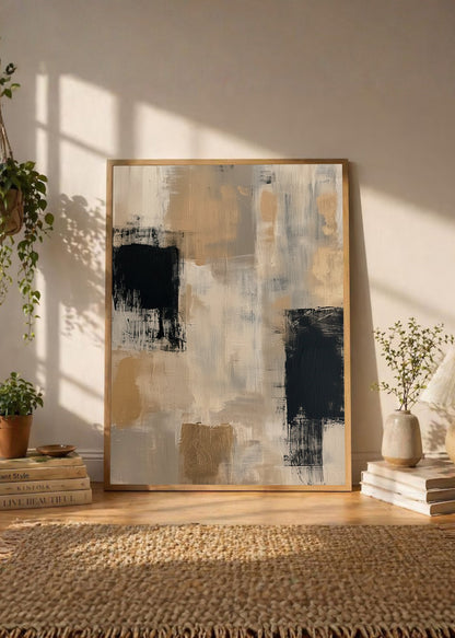 Cuadro Decorativo Abstracto, Bloques Negro Arena