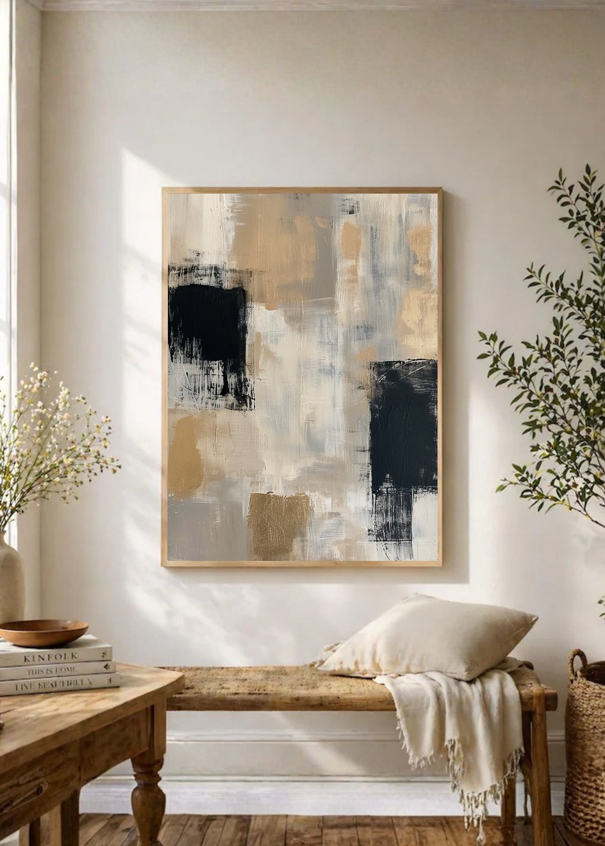 Cuadro Decorativo Abstracto, Bloques Negro Arena