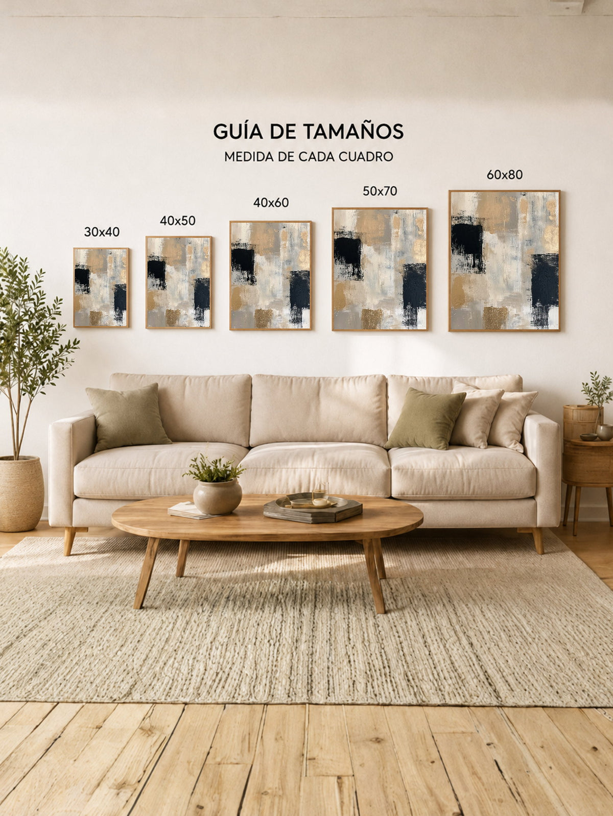 Cuadro Decorativo Abstracto, Bloques Negro Arena