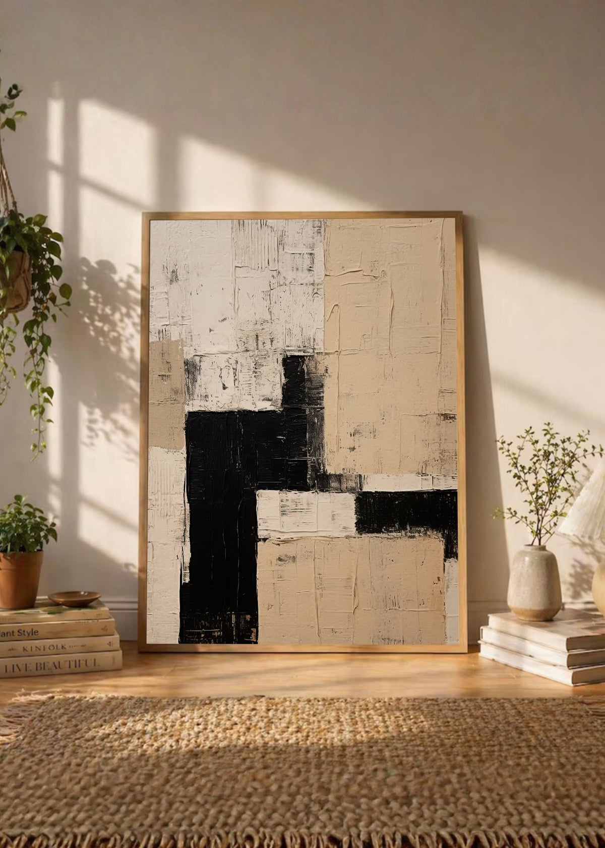 Cuadro Decorativo Abstracto, Bloques Negro Beige
