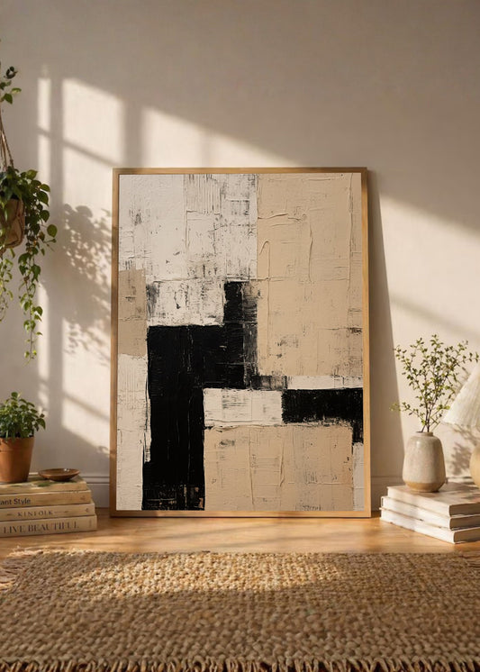 Cuadro Decorativo Abstracto, Bloques Negro Beige