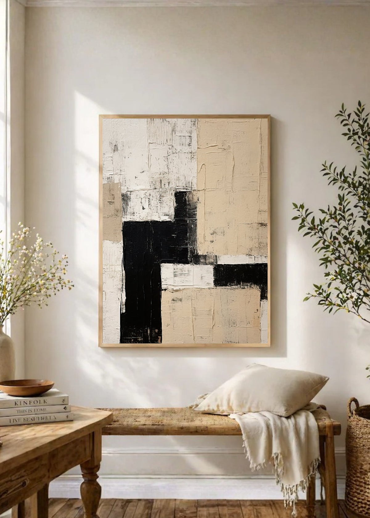 Cuadro Decorativo Abstracto, Bloques Negro Beige